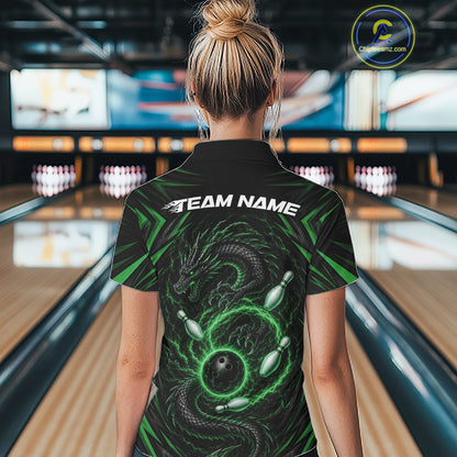 Custom Black And Green Lightning Dragon Bowling Team Women Quarter-Zip Shirt IPHW11842