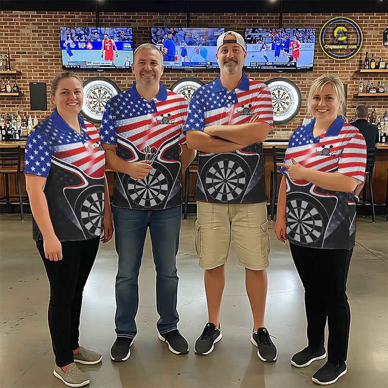Personalized Team Name Patriotic US Flag Dart Team Jerseys, Dart Uniform Dart Players Outfit For Kids And Adult IPHW10408