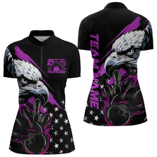 Load image into Gallery viewer, Black And Purple American Flag Eagle Custom Patriotic Flame Bowling Women Quarter-Zip Shirt IPHW8850