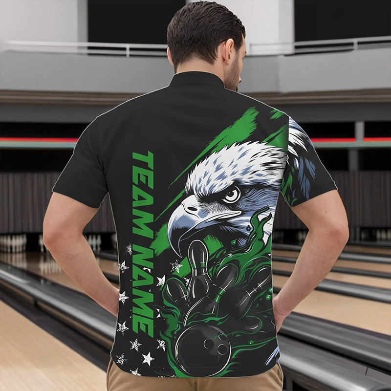 Black And Green American Flag Eagle Custom Patriotic Flame Bowling Team Men Quarter-Zip Shirts IPHW8851