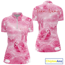 Load image into Gallery viewer, Custom Elegant Pink Roses And Butterfly Women Bowling Quarter-Zip Shirts, Ladies Outfit IPHW10937