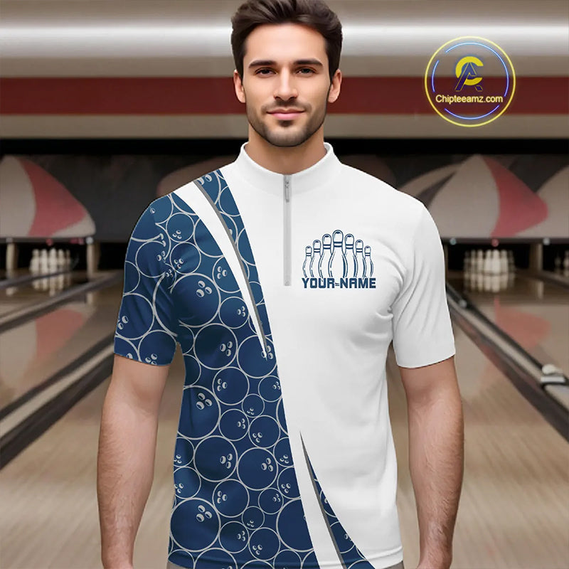 Black And Navy Blue Custom Retro Bowling Shirts For Men, Classic Vintage Bowling Team Shirt IPHW7413