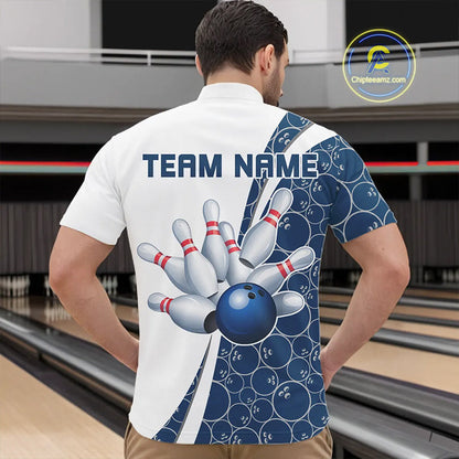Black And Navy Blue Custom Retro Bowling Shirts For Men, Classic Vintage Bowling Team Shirt IPHW7413