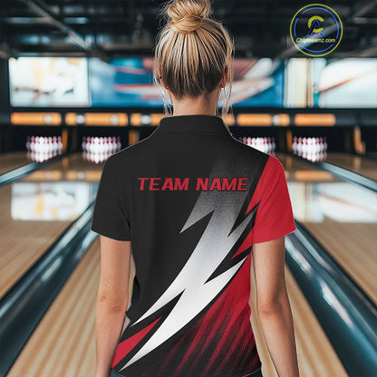 Black And Red Custom Bowling Jerseys, Bowling Team Shirts For Women Bowling Outfits IPHW7706