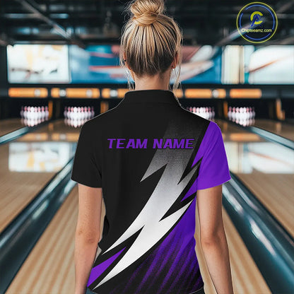 Black And Purple Custom Bowling Jerseys, Bowling Team Shirts For Women Bowling Outfits IPHW7707
