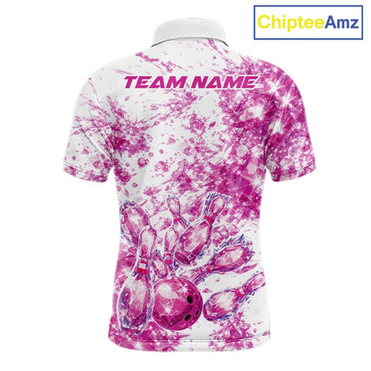 Custom Sparkling Pink Ice Cystal Bowling Shirts For Men, Women And Kid, Team Tournament Outfits Multi Styles IPHW10419