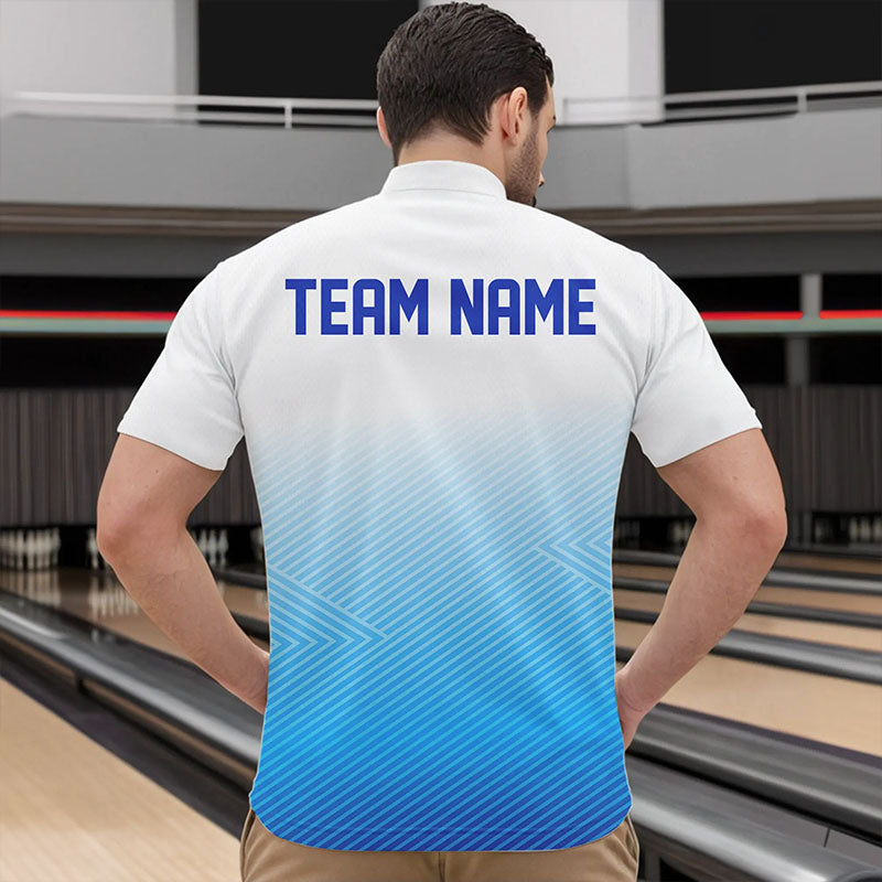 Custom Blue Bowling Team Quarter-Zip Shirts For Men, Bowling Tournament Bowling League Shirt IPHW8538