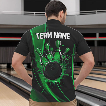 Custom Black And Green Bowling Quarter-Zip Shirts For Men, Bowling Tournament Team Shirts IPHW8543