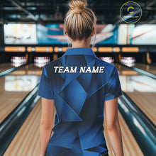Load image into Gallery viewer, Person wearing a blue bowling shirt with 'TEAM NAME' on the back in a bowling alley.