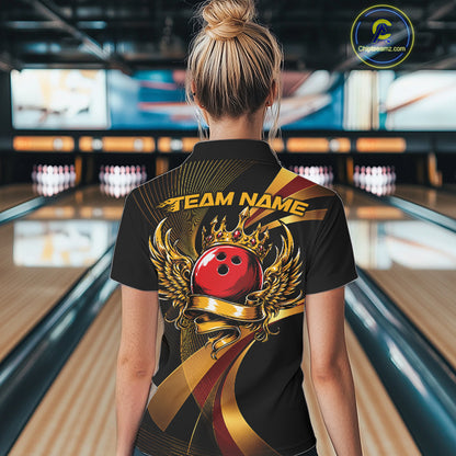 Person wearing a bowling shirt with 'Team Name' on the back in a bowling alley.
