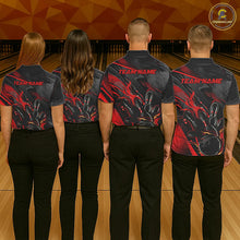 Load image into Gallery viewer, Black And Red Custom Flame Bowling Shirts For Men, Fire Bowling Team Shirt Bowler Jersey IPHW7931