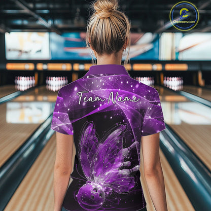 Custom Ethereal Purple Butterfly Bowling Team Women Polo Shirts, Ladies Bowling Outfit IPHW10245