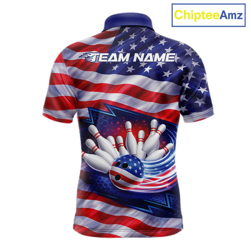 Custom Patriotic US Flag Bowling Team Shirts, 4Th Of July Bowling League Shirt Freedom Bowling Jerseys IPHW10426
