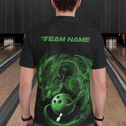 Custom Black And Green Dragon Bowling Shirts, Bowling League Shirt Dragon Men Jersey IPHW10705