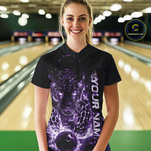 Load image into Gallery viewer, Custom Purple Flaming Leopard Women Bowling Shirts, Fire Bowling Team Shirt Bowler IPHW10713