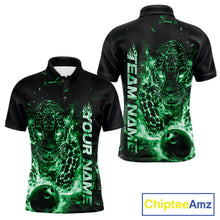 Load image into Gallery viewer, Custom Green Flaming Leopard Men Bowling Shirts, Fire Bowling Team Shirt Bowler Uniform IPHW10715