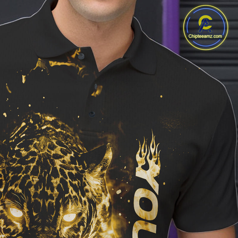 Custom Yellow Flaming Leopard Men Bowling Shirts, Fire Bowling Team Shirt Bowler Uniform IPHW10716