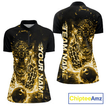 Load image into Gallery viewer, Custom Yellow Flaming Leopard Women Bowling Shirts, Fire Bowling Team Shirt Bowler IPHW10716