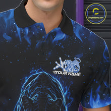 Load image into Gallery viewer, Custom Black And Blue Flame Leopard Bowling Men Polo Shirt, Bowling League Team Shirt IPHW11253