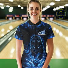 Load image into Gallery viewer, Custom Black And Blue Flame Leopard Bowling Women Shirt, Bowling League Team Shirt IPHW11253
