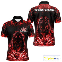 Load image into Gallery viewer, Custom Black And Red Flame Leopard Bowling Men Polo Shirt, Bowling League Team Shirt IPHW11254