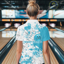 Load image into Gallery viewer, Custom Teal Blue Splatter Bowling Team Women Polo Shirt, Bowling League Shirt Bowler Jerseys IPHW11259