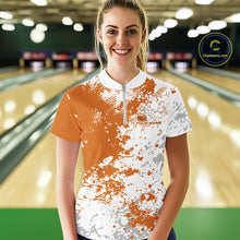 Load image into Gallery viewer, Custom Orange Splatter Bowling Team Women Quarter-Zip Shirt, Bowling League Shirt IPHW11261
