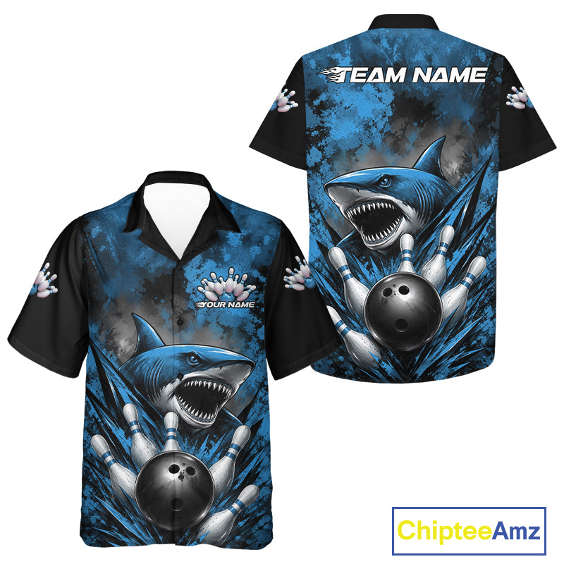Bowling shirt with shark design and 'Team Name' text on a white background