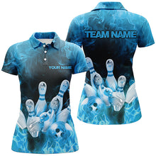 Load image into Gallery viewer, Custom Fire Strike Bowling Shirts For Women, Blue Flame Bowling League Shirts Bowling Team IPHW7119