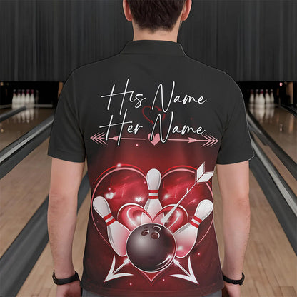 Custom Valentine Bowling Heart Polo Shirts For Men, Couple Bowling Outfits IPHW8367