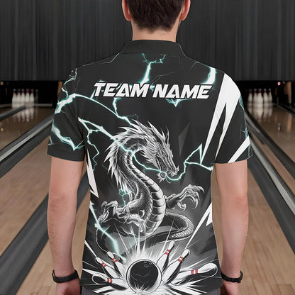 Custom Black And Blue Thunder Lightning Dragon Bowling Team Polo Shirts For Men IPHW8557