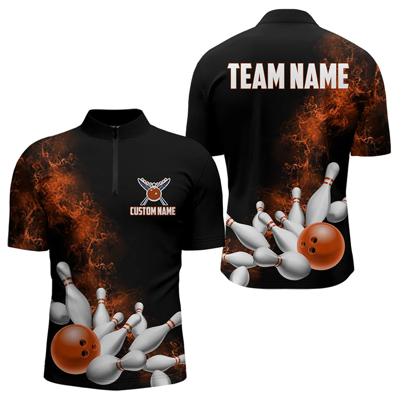 Custom Orange Bowling Quarter-Zip Shirts For Men Bowling Team Jerseys Bowling League Shirts IPHW8881