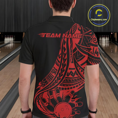 Custom Black And Red Maori Style Koru Spiral Tribal Men Bowling Polo Team Shirt IPHW10961