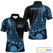 Load image into Gallery viewer, Custom Black And Blue Maori Style Koru Spiral Tribal Men Bowling Polo Team Shirt IPHW10962