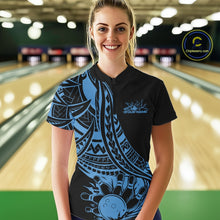 Load image into Gallery viewer, Custom Black And Blue Maori Style Koru Spiral Tribal Women Bowling Quarter-Zip Shirt IPHW10962
