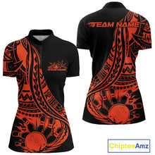 Load image into Gallery viewer, Custom Black And Orange Maori Style Koru Spiral Tribal Women Bowling Quarter-Zip Shirt IPHW10964