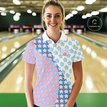 Load image into Gallery viewer, Custom Cute Pastel Pink And Blue Flower Bowling Women Polo Shirts, Floral Bowling Jerseys IPHW11267