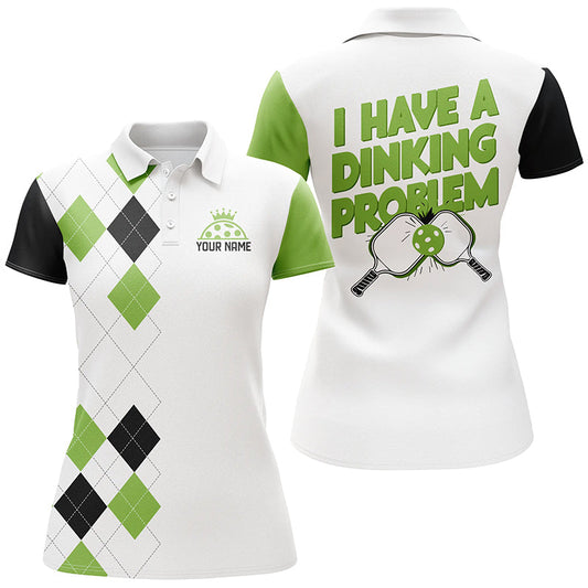 Custom Green Argyle Pattern Funny Pickleball Shirts for women "I Have Dinking Problem" IPHW6934