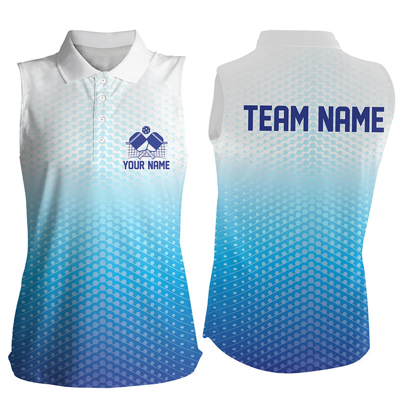 Custom Blue Pickleball Sleeveless Polo Shirts For Women, Ladies Pickleball Jerseys IPHW7447