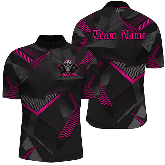 Black And Pink Custom Skull Pickleball Shirts For Men, Halloween Pickleball Outifts Gifts IPHW7449