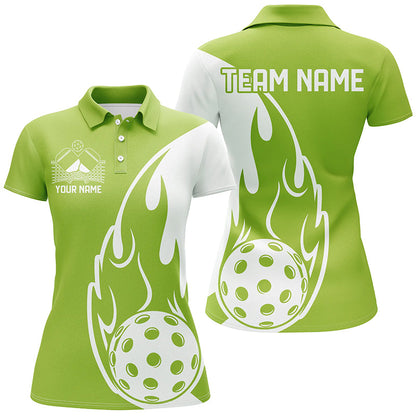 Custom Green Flame Pickleball Shirts For Women, Pickleball Team Uniform Women'S Outfit IPHW7453