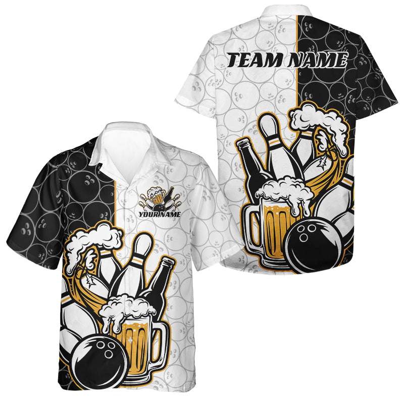 Custom Funny Bowling And Beer Team Bowling Hawaiian Shirts For Men, Bowling Pattern Shirt IPHW8891