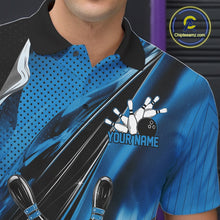 Load image into Gallery viewer, Custom Black And Blue Bowling Jerseys For Men, Bowling Team Polo Shirts With Name IPHW10966
