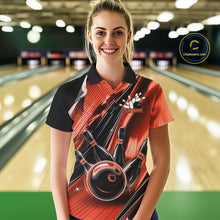 Load image into Gallery viewer, Custom Black And Orange Bowling Jerseys For Women, Bowling Team Polo Shirts With Name IPHW10967