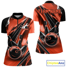 Load image into Gallery viewer, Custom Black And Orange Bowling Jerseys For Women, Bowling Team Shirts With Name IPHW10967