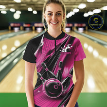 Load image into Gallery viewer, Custom Black And Pink Bowling Jerseys For Women, Bowling Team Shirts With Name IPHW10968