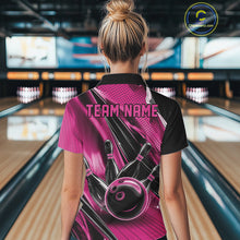 Load image into Gallery viewer, Custom Black And Pink Bowling Jerseys For Women, Bowling Team Shirts With Name IPHW10968
