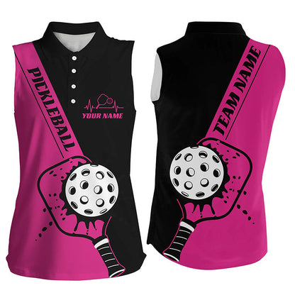 Black And Pink Custom Pickleball Team Shirts For Women, Women'S Pickleball Outfit IPHW7459