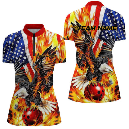 Custom Patriotic Eagle Women's Bowling Shirts, US Flag Bowling League Shirt IPHW7728