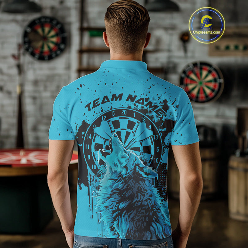 Custom Grunge Splatter Blue Wolf Dart Men Polo Shirt, Wolf Dart Team Jerseys IPHW10015